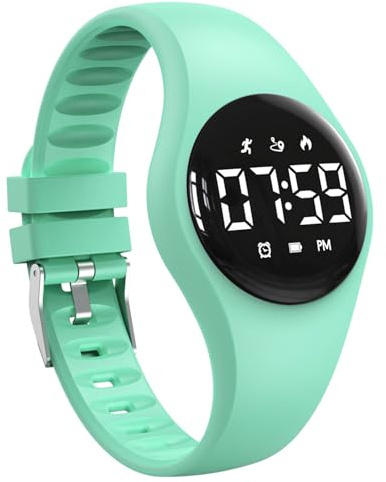 Kids Fitness Tracker Watch with LED Display, Water Resistant Step Counter Watch, Digital Wristwatch, Pedometer, Alarm Clock & Calendar for Boys Girls teens (Green)