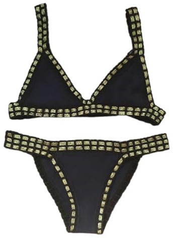 Maillot de Bain Triangle Maillot De Bain Femme 2 Pieces Couleur Vive Patchwork Fait Main Crochet pour La Plage Maillot de Bain Deux Pièces Haut Et Bas De Bikini Taille Basse Maillot De Bain String
