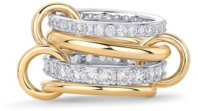 PAVOI 14K Gold Plated Mixed Metal Two Tone Stackable Ring for Women | Double Band Cubic Zirconia Interlocking Stackable Ring | Size 7