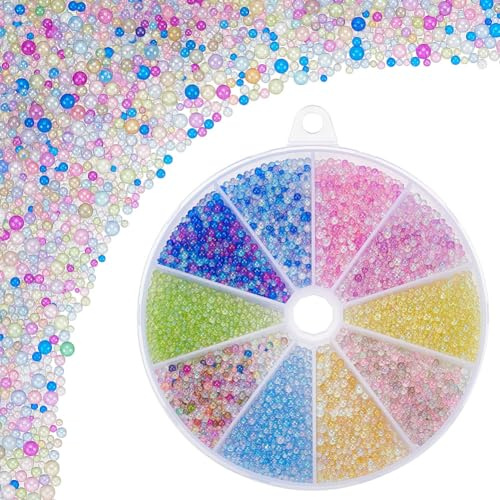 PH PandaHall 120g Resin Bubble Beads 0.4-3mm No Hole Mini Round Bead 10 Colors Tiny Glass Bubble Beads Colorful Water Droplet Bead Fillers for Nail Art Crafts DIY Resin Molds Fillers Jewellery Making