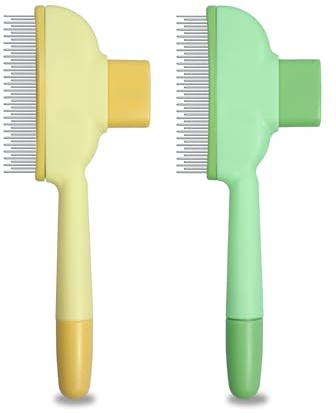 ETIALURE Brosse pour Chat Poil Long, Brosses de Toilettage avec Bouton Realease pour Chien, Peigne D'épilation pour Animaux (Jaune + Vert)