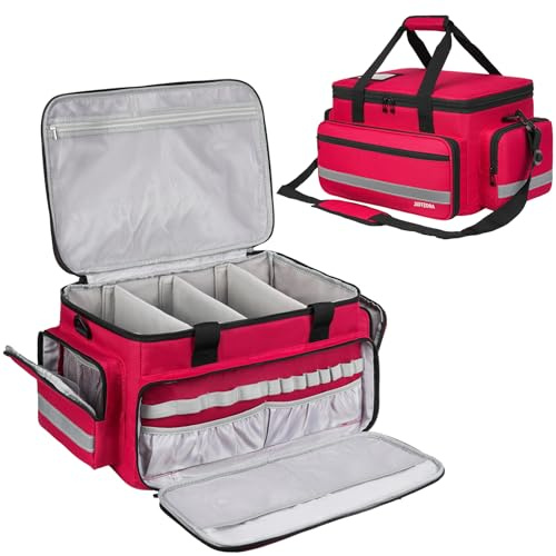 Jamiukro Erst hilf tasch leer, Notfalltasch leer für Krankenschwester, Medizintasche Reise, Medizin-Organizer, Aufbewahrungstasche, Pillenflaschen-Organizer, Reisetasche für Medikamente (Rot, L)