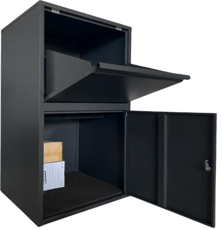 ParcelXL® Großer Paketkasten – Paketbriefkasten – Schwarz – freistehend oder am Boden befestigt – 105,5 x 60 x 60 cm – Paket bis 52 x 55 x 40,7 cm – inklusive Dämpfungsmatte