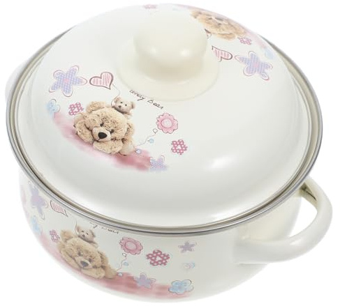 Marmite à Soupe en Émail Beige Couvercle, 1 Pièce, Style Pratique | Fond Plat, Double Poignée, Design Lisse, Ustensile de Cuisson pour Usage Domestique Style Aléatoire