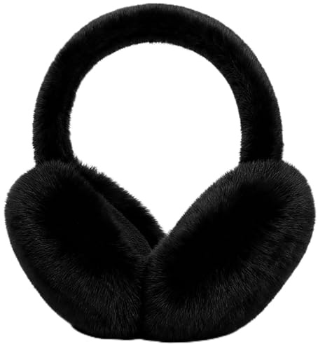 SUODAO Winter Ear Muffs, Soft Warm Ear Muffs for Women, Foldable Windproof Plush Fluffy Earmuffs Fur Ear Warmers Earmuff Winter Ear Covers for Cold Winter Warm Earwarmer for Men, Women (Black)