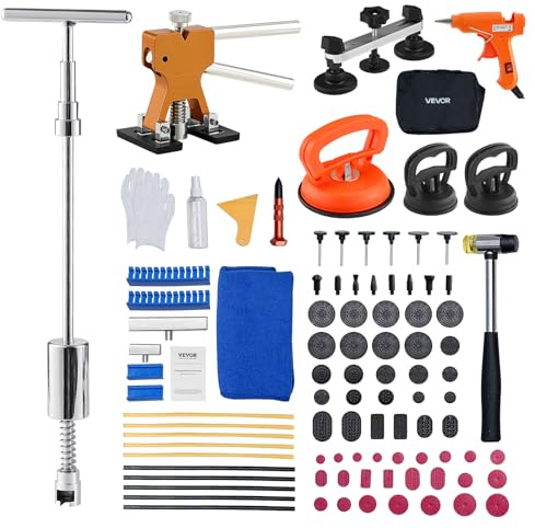 VEVOR Juego de Extractores de Abolladuras, para Eliminar Abolladuras sin Pintura con Elevador Dorado, Extractor de Puente, Martillo Deslizante, Barra en T, Pistola de Pegamento, 100 uds, 20 W