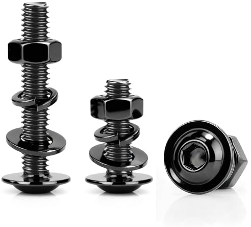 mawmuaw 12pcs Bolts M6x30 mm Flanged Allen Bolts Black Oxide 304 Stainless Steel Nuts and Bolts Includes Hex Nuts, Spring Washers & Flat Washers for Motorcycle Furniture Equipment Assembly DIY
