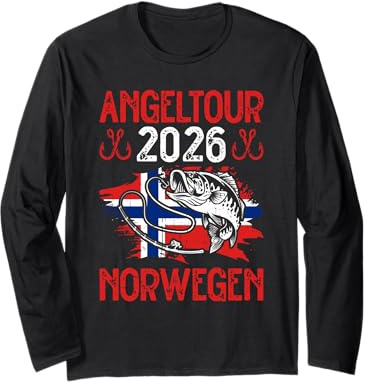 Norwegen Angeltour 2026 Skandinavien Norwegen Flagge Fisch Langarmshirt