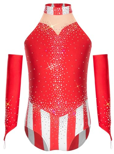 Yruioon Traje Gimnasia Niña Con Destellos Traje Circo Con Volantes En Los Brazos Body Gimnasia Leotard Baile Navidad Rojo 13-14 años