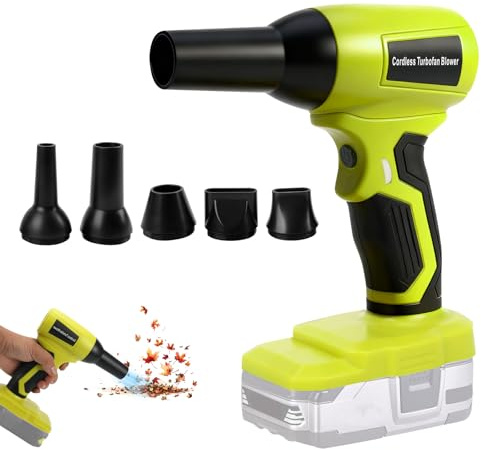 Trådlös bladblåsare för Ryobi 18V, borstlös bärbar dammrengöring, 130 000 RPM justerbar hastighet och 5 munstycken för uteplats sovrum hem (utan batteri)