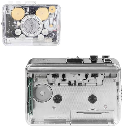 Gugxiom Stereo Cassette Player with Built in Speaker, Transparent Tape to MP3 Converter via USB, Clear Sound Dual Channel Digitizer, Compact Retro Audio Device with Earphones