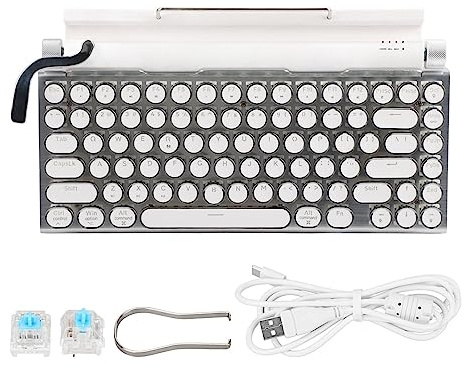 ZenithAur Teclado de máquina de Escribir Retro con interruptores mecánicos Azules, batería de 2000 mAh, Soporte multidispositivo Bluetooth 5.0 para/iOS/Android, diseño de 83 (White)