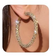 Grandi orecchini a cerchio da donna grandi orecchini dorati con strass scintillanti gioielli regali orecchini alla moda, Grande, Zinco, Nessuna pietra preziosa