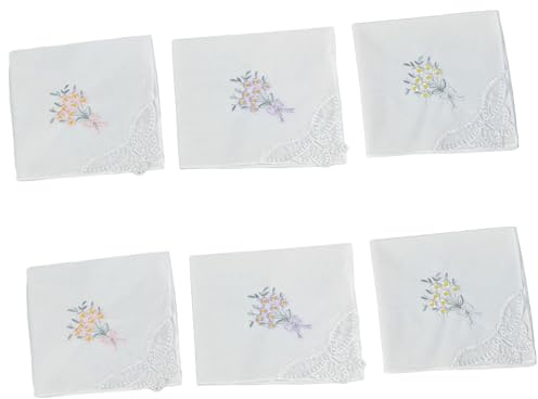Greabuy Bärbar blomma broderad näsduk för damer mjukt bomullstyg lätt ficknäsduk blandade färger elegant näsduk