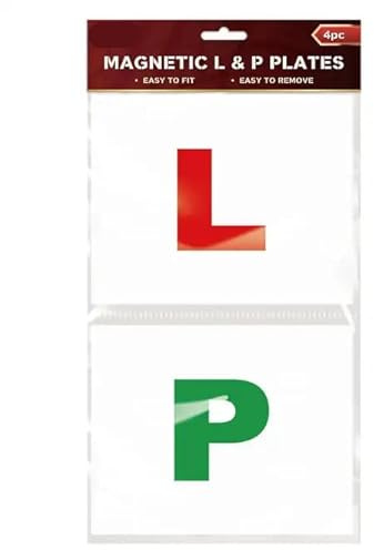 Magnetic L & P Plates 4 pack | Learner Driver Plates | Magnetic Front and Rear Signs | New Driver | Easy to Fit and Remove