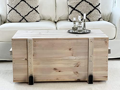 Uncle Joe´s Truhe Couchtisch Truhentisch im Vintage Shabby chic Style aus Massiv-Holz in grau mit Stauraum und Deckel Holzkiste Beistelltisch Landhaus Wohnzimmertisch Holztisch