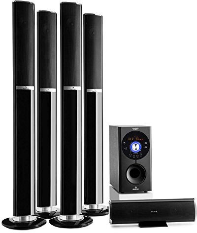 auna Areal Surround Heimkino 5.1- Soundsystem Kanal Heimkinosystem Lautsprechersystem 5.1 heimkinosystem mit 145 Watt RMS, 16,5 cm (6,5)-Sidefiring-Subwoofer, Bassreflex, Bluetooth, schwarz