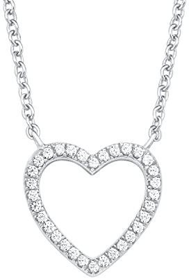 s.Oliver SO PURE Kette mit Herz Anhänger für Damen, Zirkonia und 925 Sterling Silber, Rhodiniert