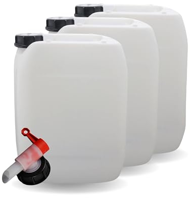 S-Pro - Tanica per Acqua Potabile e liquidi 3x10l - Contenitore per Acqua con Rubinetto e Tappo a Vite DIN51 - Serbatoio Acqua da Bere Sicuro per Alimenti e Privo di BPA per Interni & Esterni - Vuoto
