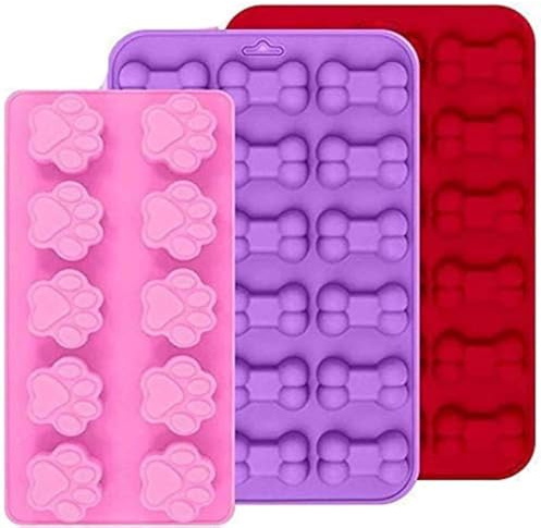 WADY 3 StüCk Backmatte Hundekekse Silikonformen FüR Hundepfoten Und Knochen,Hundekekse Backform Antihaftbeschichtet, Lebensmittelecht, FüR Schokolade, SüßIgkeiten, Gelee, EiswüRfel, Hundeleckerli