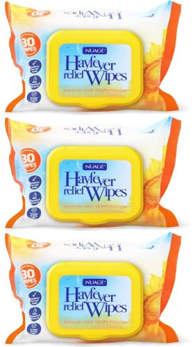 Nuage Rhume des foins | Lingettes anti-allergies | Remède naturel contre le rhume des foins 30 lingettes | Emballage refermable | Convient au visage et aux mains | Paquet de 3 (90 lingettes au total)