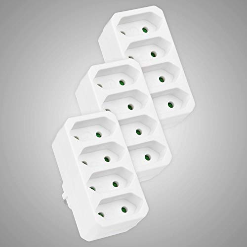 HEITECH 4 Fach Steckdosenadapter - Mehrfachsteckdose ohne Schalter, Belastbarkeit bis max. 2300W - 3er Pack Adapterstecker Mehrfachstecker