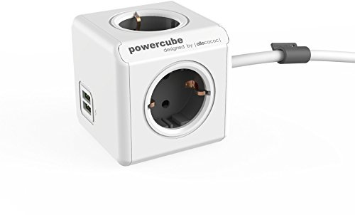 Power-Würfel Extended DuoUSB EU grau, Steckdosenwürfel mit 4 Steckdosen und 2 USB Ports, Schreibtisch Montage-Kit und 1,5m Kabel, 230V, 10A max.