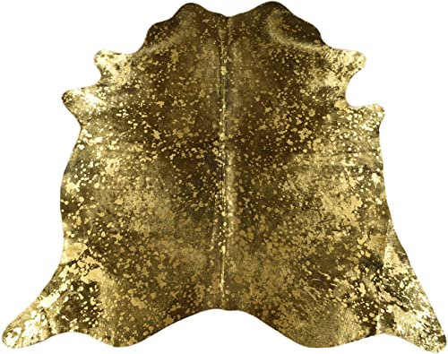 generisch Kuhfell Stierfell Teppich Schwarz Gold Devore ca. 220 x 190 cm Kuhfell Metallic Effekt aus Brasilien 13634