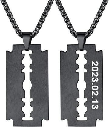 U7 Herren Rasierklinge Halskette Edelstahl Kette Razor Blade Anhänger Messer Dog Tag Militär Army Pendant Necklace Hip Hop Personalisiert Modeschmuck für Männer Frauen