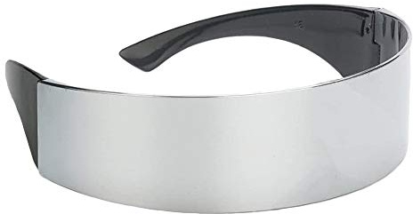POFET Futuristic Narrow Cyclops Silver Color Mirrored Lens Visor Sunglasses Fancy Dress Costume