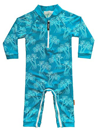 weVSwe Baby Toddler Sun Protection Rash Guard Swimsuit with Crotch Zipper Tree Peacock Blue Bathing Suit 12-18 Months
