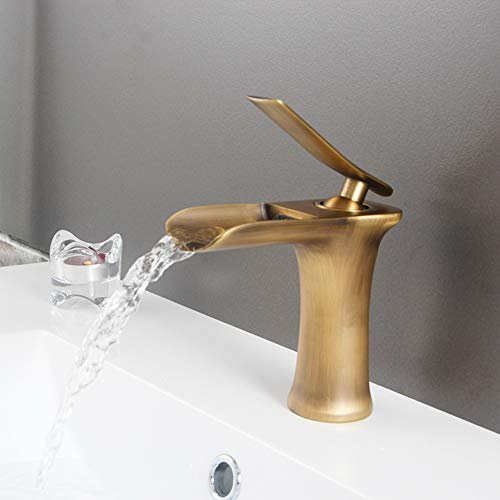 Wasserfall Wasserhahn Bad Waschtischarmaturen - Retro Messing Einhebel Einloch Waschbecken Wasserhahn, Bronze