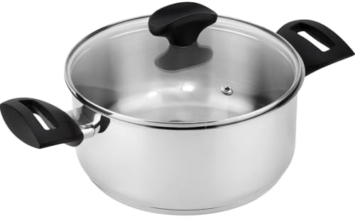 Fagor Alaia Cazuela Inducción 20 cm, 2,8 Litros Acero Inoxidable 18/10, Tapa de Cristal, Fondo Difusor de Triple Capa, Apto para Todas las Cocinas, Vitrocerámica, Gas, Lavavajillas