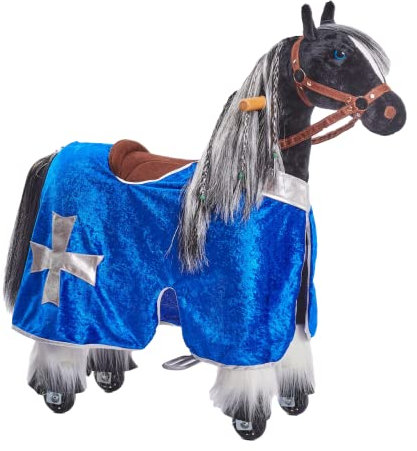 Ponnie Schabracke mechanisches Pferd Blau S (3-6 Jahre), Holzpferd Zubehör