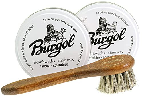 Doppelpack Burgol 2x100ml Schuhwachs mit TelMo Cremebürste [Farblos - Farblos]