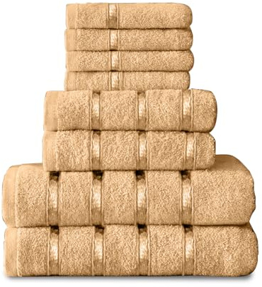 8-teiliges Handtuch-Set – ägyptische Baumwolle | Gesichtshandtuch | Handtuch | Badetuch | – schnell trocknende und sehr saugfähige Handtücher Pfirsich – waschbare Handtücher für Badezimmer