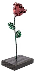Forging Art Bcn® Hand Forged Eternal Wrought Iron Rose - Gift for Valentine's Day, Mother's Day, 6th Year Wedding Anniversary (Red/Green With Base)