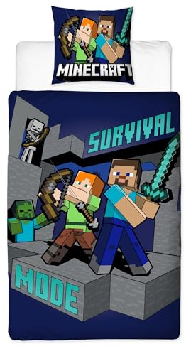 Bettwäsche 135x200 Kinder · Wende Bettwäsche-Set Minecraft Figuren · Microfaser · 80x80 + 135x200 cm · 2 teilig · für Kinder und Teenager