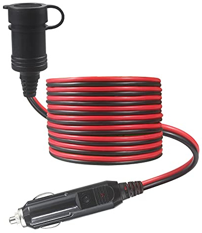 Vehicle Cigarette Lighter Extension Cord - 24FT / 7.2m Male Plug To Female Socket 16AWG Fused Extension Cable With Led Lights 12V 24V Auto Power For Car Tire Inflator Cleaner, Air Compressor Pump