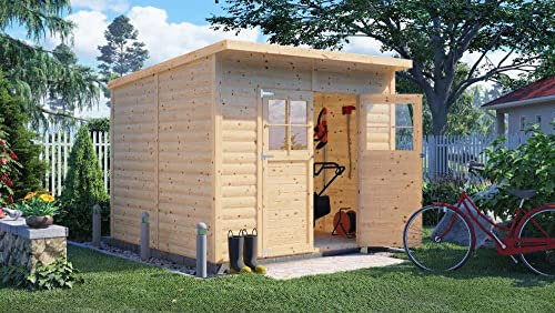 ALPHOLZ Gartenhaus Alster, Gerätehaus Holz, 251x254x210 cm, Pultdach, inkl. Fußboden, Lagerschuppen Garten, Fahrradschuppen, 6m², 19mm Wand, Naturbelassen