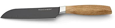 ECHTWERK Couteau Santoku en acier de haute qualité, couteau de cuisine, couteau multi-usages, acier spécial, manche en bois d'acacia, longueur de la lame : 15 cm, Black-Edition