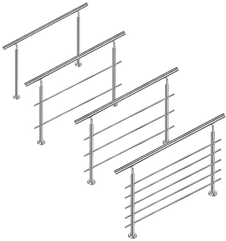 XMTECH Edelstahl Geländer Handlauf Ø42mm 120cm 3 Querstreben Treppe Außen | Mit horizontalen Elementen, flexible Nutzung, geeignet für Haus, Garten und verschiedene Außenbereiche im Alltag