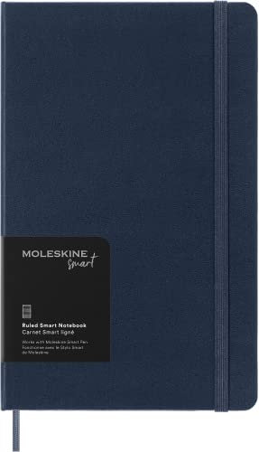 Moleskine Smart Notebook, Smart Writing System, Digitales Smart-Notizbuch mit Festem Einband, Linierten Seiten und Praktischem Gummizugverschluss, Großformat 13 x 21, Farbe: Saphirblau