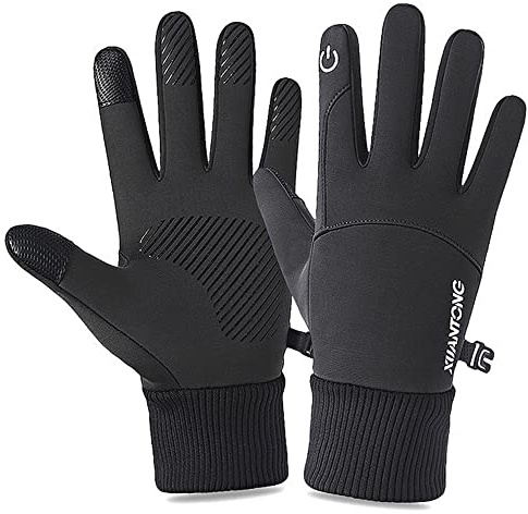 I Kua Fly Winter Fahrradhandschuhe Herren Damen Touchscreen Schwarz Handschuhe Warme Winddichte Winterhandschuhe für Radfahren Laufen Skifahren (Schwarz,L)