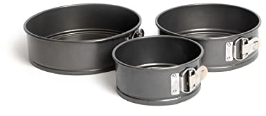 MasterClass Non-Stick Spring Form Loose Base Cake Pan Bundle, Includes 3 Round Tins, Sizes 15cm, 20cm and 23cm