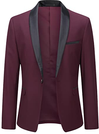 YOUTHUP Blazer da Uomo Collo a Scialle 1 Bottone Slim Fit Giacca da Abito Formale Lavoro Matrimonio Festa Giacc,Vino Rosso,L