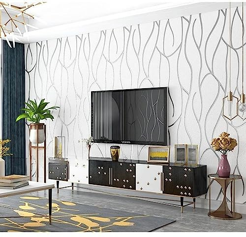 mwpqbd Deerskin Velvet Non-self-Adhesive Nordic Geometric Pattern Lines Modern Simple Fashion Living Room TV Background Wall Non-Woven Wallpaper(Beige Wallpaper 3366-1)