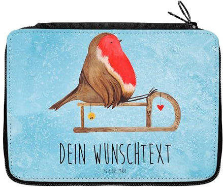 Mr. & Mrs. Panda Personalisierte Federmappe Rotkehlchen Schlitten - Geschenke, Stiftetasche, mit Namen, Federmäppchen, PersonalisierteS, Weihnachten, Vogel, Stifterolle