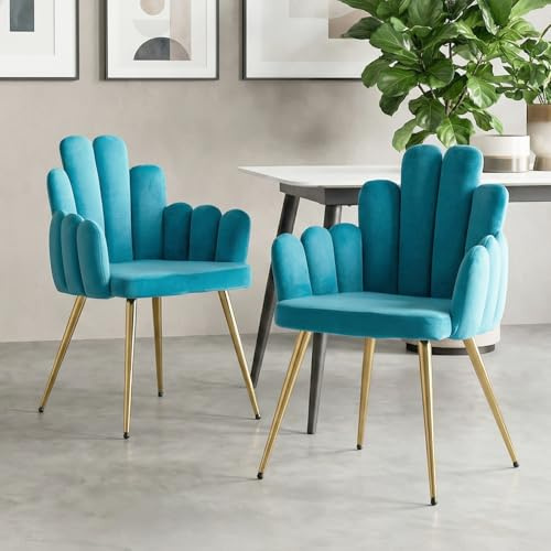chairus Esszimmerstühle 2er Set Samt gepolsterter Armlehnensessel Blau | Sessel Wohnzimmer mit Metallbeinen, Modern Küchenstühle Polsterstuhl Armlehnensessel für Schlafzimmer Küche