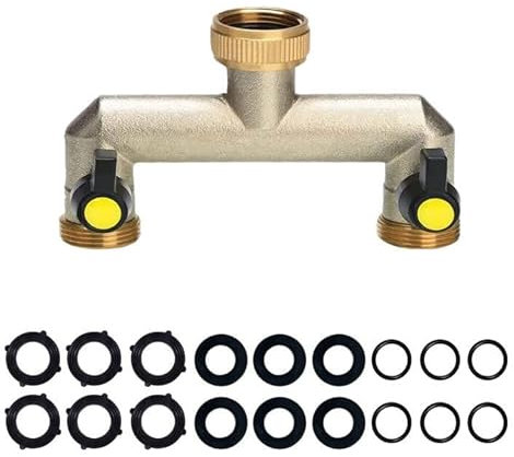 2-Wege-Verteiler Wasser 3/4 Zoll Messing Wasseranschluss Verteiler für 2 Geräte/Gartenschläuche,Schlauchverteiler Wasserhahn Verteiler mit Kugelhahn zum Einstellen und Absperren des Wasserflusses…